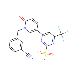 CS(=O)(=O)c1nc(-c2ccc(=O)n(Cc3cccc(C#N)c3)c2)cc(C(F)(F)F)n1 ZINC001772572204