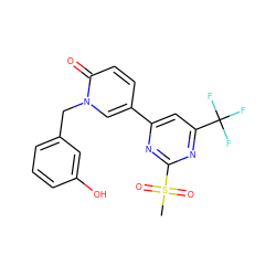 CS(=O)(=O)c1nc(-c2ccc(=O)n(Cc3cccc(O)c3)c2)cc(C(F)(F)F)n1 ZINC001772593668