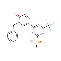 CS(=O)(=O)c1nc(-c2ccc(=O)n(Cc3ccccc3)c2)cc(C(F)(F)F)n1 ZINC001772578123