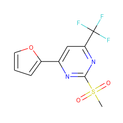 CS(=O)(=O)c1nc(-c2ccco2)cc(C(F)(F)F)n1 ZINC000003896297