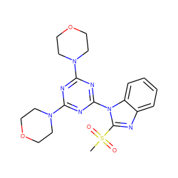 CS(=O)(=O)c1nc2ccccc2n1-c1nc(N2CCOCC2)nc(N2CCOCC2)n1 ZINC000073141312