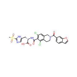 CS(=O)(=O)c1ncc(C[C@H](NC(=O)c2c(Cl)cc3c(c2Cl)CCN(C(=O)c2ccc4ccoc4c2)C3)C(=O)O)[nH]1 ZINC000066112050