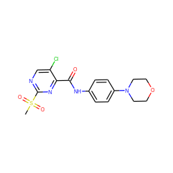 CS(=O)(=O)c1ncc(Cl)c(C(=O)Nc2ccc(N3CCOCC3)cc2)n1 ZINC000003216848