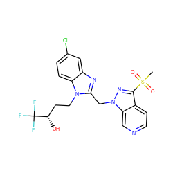 CS(=O)(=O)c1nn(Cc2nc3cc(Cl)ccc3n2CC[C@H](O)C(F)(F)F)c2cnccc12 ZINC000210902864