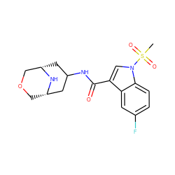 CS(=O)(=O)n1cc(C(=O)NC2C[C@H]3COC[C@@H](C2)N3)c2cc(F)ccc21 ZINC001772580845