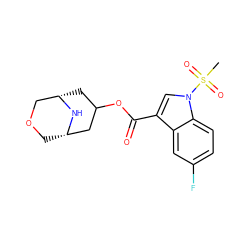 CS(=O)(=O)n1cc(C(=O)OC2C[C@H]3COC[C@@H](C2)N3)c2cc(F)ccc21 ZINC001772621624