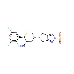 CS(=O)(=O)n1cc2c(n1)CN([C@H]1CS[C@H](c3cc(F)cc(F)c3F)[C@@H](N)C1)C2 ZINC000072317935