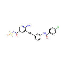 CS(C)(=O)=NC(=O)c1cnc(N)c(C#Cc2cccc(NC(=O)c3ccc(Cl)cc3)c2)c1 ZINC001772604550