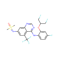 CS(C)(=O)=Nc1cc(C(F)(F)F)c2c(Nc3ccc(F)cc3OC(CF)CF)ncnc2c1 ZINC001772645831