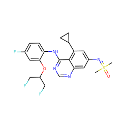 CS(C)(=O)=Nc1cc(C2CC2)c2c(Nc3ccc(F)cc3OC(CF)CF)ncnc2c1 ZINC001772643708