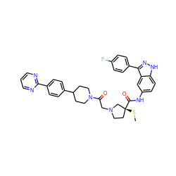 CS[C@@]1(C(=O)Nc2ccc3[nH]nc(-c4ccc(F)cc4)c3c2)CCN(CC(=O)N2CCC(c3ccc(-c4ncccn4)cc3)CC2)C1 ZINC000165586214