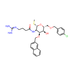 CS[C@@H]1O[C@H](COCc2ccc(Cl)cc2)[C@@H](O)[C@@H](OCc2ccc3ccccc3c2)[C@H]1NC(=O)CCCN=C(N)N ZINC000064436837