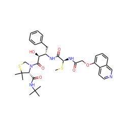 CS[C@H](NC(=O)COc1cccc2cnccc12)C(=O)N[C@@H](Cc1ccccc1)[C@H](O)C(=O)N1CSC(C)(C)[C@H]1C(=O)NC(C)(C)C ZINC000029480776