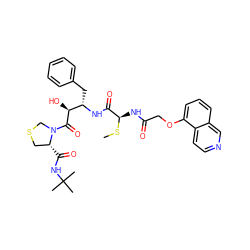 CS[C@H](NC(=O)COc1cccc2cnccc12)C(=O)N[C@@H](Cc1ccccc1)[C@H](O)C(=O)N1CSC[C@H]1C(=O)NC(C)(C)C ZINC000029476305