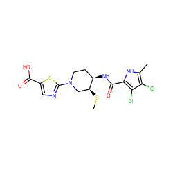 CS[C@H]1CN(c2ncc(C(=O)O)s2)CC[C@H]1NC(=O)c1[nH]c(C)c(Cl)c1Cl ZINC000224170422