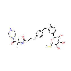 CS[C@H]1O[C@@H](c2ccc(C)c(Cc3ccc(CCCC(=O)NC(C)(C)C(=O)N4CCN(C)CC4)cc3)c2)[C@H](O)[C@@H](O)[C@@H]1O ZINC000209323924