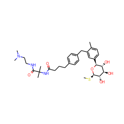 CS[C@H]1O[C@@H](c2ccc(C)c(Cc3ccc(CCCC(=O)NC(C)(C)C(=O)NCCN(C)C)cc3)c2)[C@H](O)[C@@H](O)[C@@H]1O ZINC000209329409