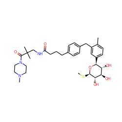 CS[C@H]1O[C@@H](c2ccc(C)c(Cc3ccc(CCCC(=O)NCC(C)(C)C(=O)N4CCN(C)CC4)cc3)c2)[C@H](O)[C@@H](O)[C@@H]1O ZINC001772586539