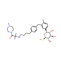 CS[C@H]1O[C@@H](c2ccc(C)c(Cc3ccc(CCCCNC(C)(C)C(=O)N4CCN(C)CC4)cc3)c2)[C@H](O)[C@@H](O)[C@@H]1O ZINC001772614125