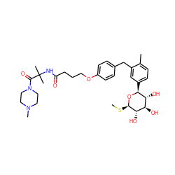 CS[C@H]1O[C@@H](c2ccc(C)c(Cc3ccc(OCCCC(=O)NC(C)(C)C(=O)N4CCN(C)CC4)cc3)c2)[C@H](O)[C@@H](O)[C@@H]1O ZINC000222704982