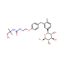 CS[C@H]1O[C@@H](c2ccc(C)c(Cc3ccc(OCCNC(=O)NC(C)(C)CO)cc3)c2)[C@H](O)[C@@H](O)[C@@H]1O ZINC000222693969