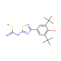 CSC(=N)Nc1nc(-c2cc(C(C)(C)C)c(O)c(C(C)(C)C)c2)ns1 ZINC000013727698