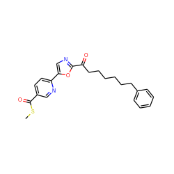 CSC(=O)c1ccc(-c2cnc(C(=O)CCCCCCc3ccccc3)o2)nc1 ZINC000103239591