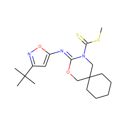 CSC(=S)N1CC2(CCCCC2)CO/C1=N\c1cc(C(C)(C)C)no1 ZINC000040934591