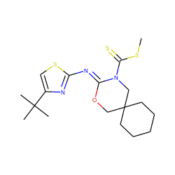 CSC(=S)N1CC2(CCCCC2)CO/C1=N\c1nc(C(C)(C)C)cs1 ZINC000040892529