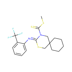 CSC(=S)N1CC2(CCCCC2)CS/C1=N\c1ccccc1C(F)(F)F ZINC000028822611