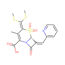 CSC(SC)=C1C(C)=C(C(=O)O)N2C(=O)/C(=C/c3ccccn3)[C@H]2S1(=O)=O ZINC000027994454