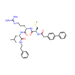 CSC[C@@H](NC(=O)Cc1ccc(-c2ccccc2)cc1)C(=O)N[C@@H](CCCN=C(N)N)C(=O)N[C@@H](CC(C)C)C(=O)NCCc1ccccc1 ZINC000027617427