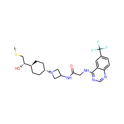 CSC[C@@H](O)[C@H]1CC[C@H](N2CC(NC(=O)CNc3ncnc4ccc(C(F)(F)F)cc34)C2)CC1 ZINC000149195303