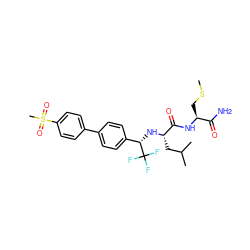 CSC[C@H](NC(=O)[C@H](CC(C)C)N[C@@H](c1ccc(-c2ccc(S(C)(=O)=O)cc2)cc1)C(F)(F)F)C(N)=O ZINC000028951331