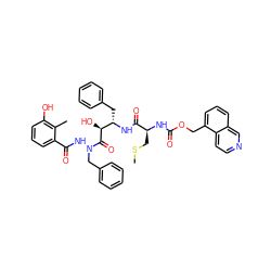 CSC[C@H](NC(=O)OCc1cccc2cnccc12)C(=O)N[C@@H](Cc1ccccc1)[C@H](O)C(=O)N(Cc1ccccc1)NC(=O)c1cccc(O)c1C ZINC000003989593