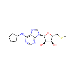 CSC[C@H]1O[C@@H](n2cnc3c(NC4CCCC4)ncnc32)[C@H](O)[C@@H]1O ZINC000013776771