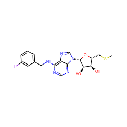 CSC[C@H]1O[C@@H](n2cnc3c(NCc4cccc(I)c4)ncnc32)[C@H](O)[C@@H]1O ZINC000003985919