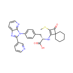 CSC1=C(N[C@@H](Cc2ccc(-n3c(-c4cccnc4)nc4cccnc43)cc2)C(=O)O)C2(CCCCC2)C1=O ZINC000100077345