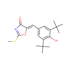 CSC1=NC(=O)/C(=C/c2cc(C(C)(C)C)c(O)c(C(C)(C)C)c2)O1 ZINC000013796268