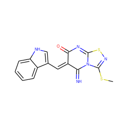 CSC1=NSC2=NC(=O)/C(=C\c3c[nH]c4ccccc34)C(=N)N12 ZINC000020154759