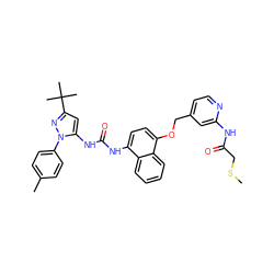 CSCC(=O)Nc1cc(COc2ccc(NC(=O)Nc3cc(C(C)(C)C)nn3-c3ccc(C)cc3)c3ccccc23)ccn1 ZINC000118826150