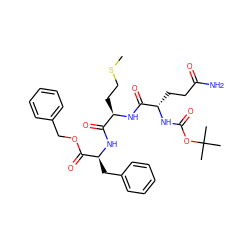 CSCC[C@@H](NC(=O)[C@H](CCC(N)=O)NC(=O)OC(C)(C)C)C(=O)N[C@@H](Cc1ccccc1)C(=O)OCc1ccccc1 ZINC000026173055