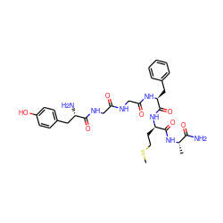 CSCC[C@@H](NC(=O)[C@H](Cc1ccccc1)NC(=O)CNC(=O)CNC(=O)[C@@H](N)Cc1ccc(O)cc1)C(=O)N[C@@H](C)C(N)=O ZINC000096902720