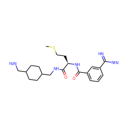 CSCC[C@@H](NC(=O)c1cccc(C(=N)N)c1)C(=O)NCC1CCC(CN)CC1 ZINC000027848515