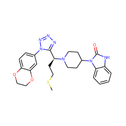 CSCC[C@@H](c1nnnn1-c1ccc2c(c1)OCCO2)N1CCC(n2c(=O)[nH]c3ccccc32)CC1 ZINC000072101853