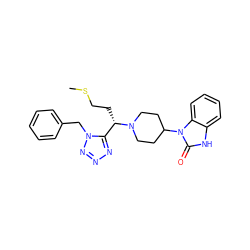 CSCC[C@@H](c1nnnn1Cc1ccccc1)N1CCC(n2c(=O)[nH]c3ccccc32)CC1 ZINC000072136602