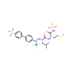 CSCC[C@H](NC(=O)[C@H](CC(C)C)N[C@@H](c1ccc(-c2ccc(S(C)(=O)=O)cc2)cc1)C(F)(F)F)C(=O)NS(C)(=O)=O ZINC000028951373