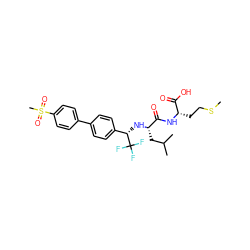 CSCC[C@H](NC(=O)[C@H](CC(C)C)N[C@@H](c1ccc(-c2ccc(S(C)(=O)=O)cc2)cc1)C(F)(F)F)C(=O)O ZINC000028951367