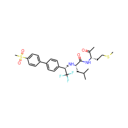 CSCC[C@H](NC(=O)[C@H](CC(C)C)N[C@@H](c1ccc(-c2ccc(S(C)(=O)=O)cc2)cc1)C(F)(F)F)C(C)=O ZINC000028951364