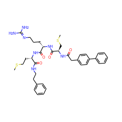 CSCC[C@H](NC(=O)[C@H](CCCN=C(N)N)NC(=O)[C@@H](CSC)NC(=O)Cc1ccc(-c2ccccc2)cc1)C(=O)NCCc1ccccc1 ZINC000027563212